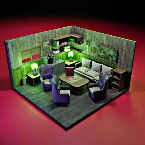 3d isometric room Low-poly 3D model