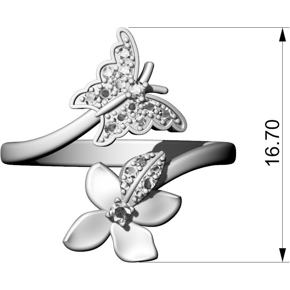 Butterfly and flower ring 3D print model_2
