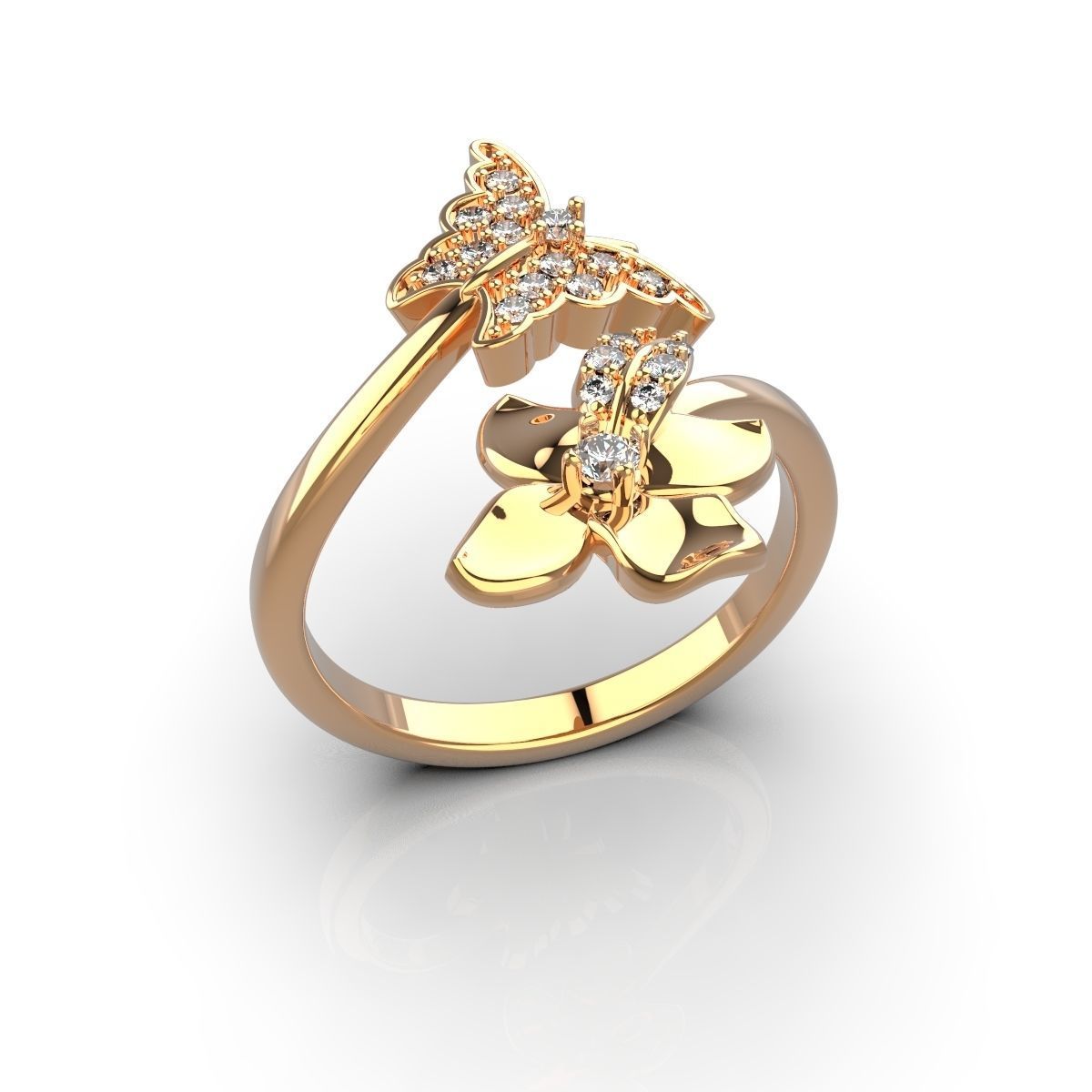 Butterfly and flower ring 3D print model_1