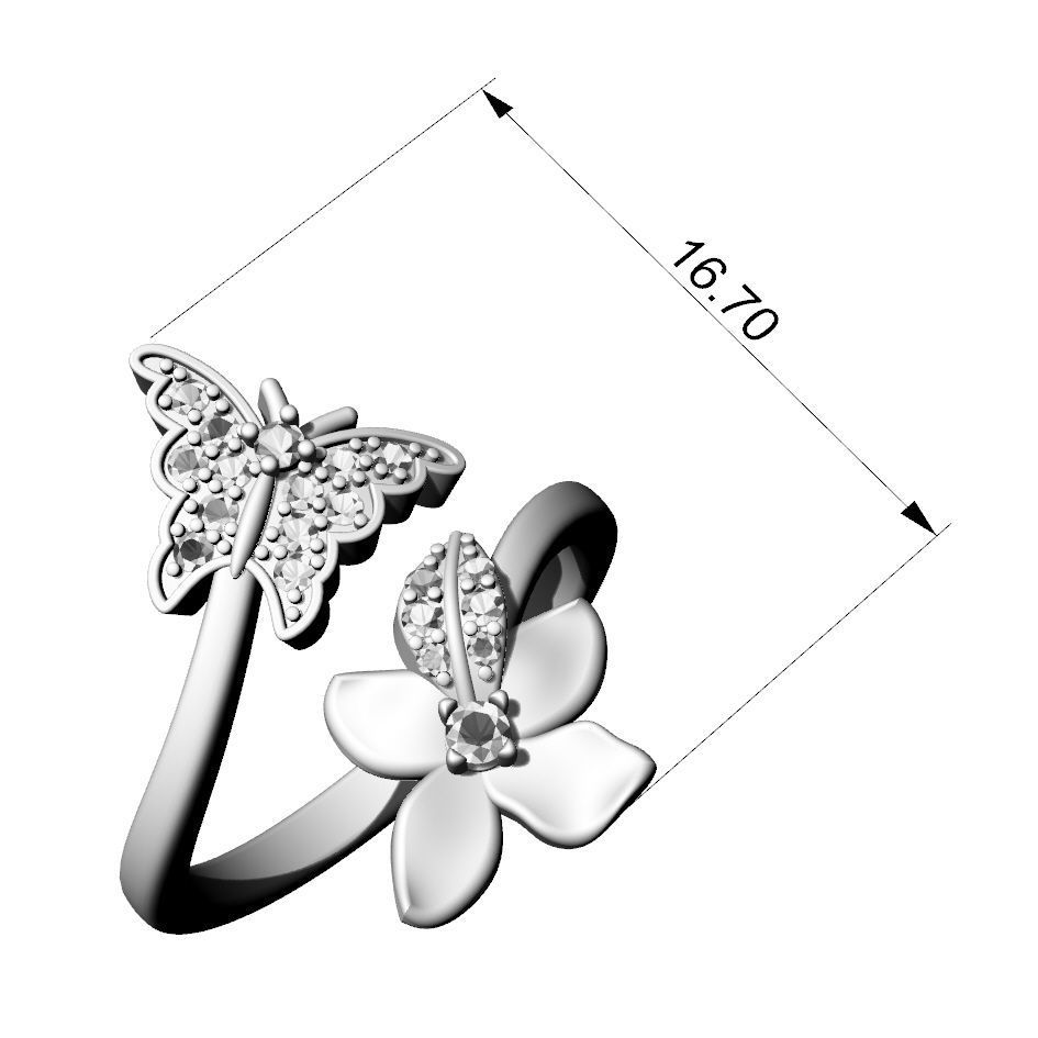 Butterfly and flower ring 3D print model_3