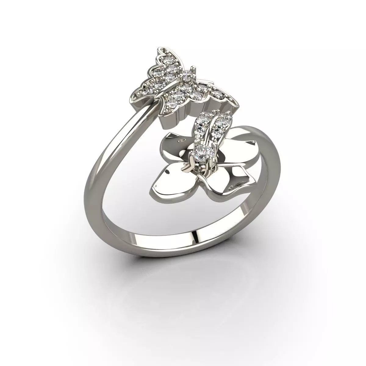 Butterfly and flower ring 3D print model_0