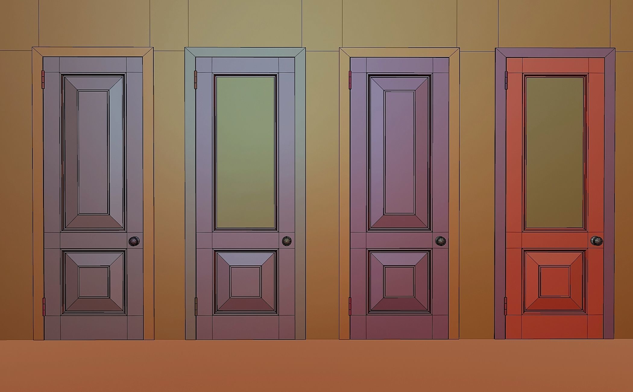 Set of simple interior doors Low-poly 3D model_5