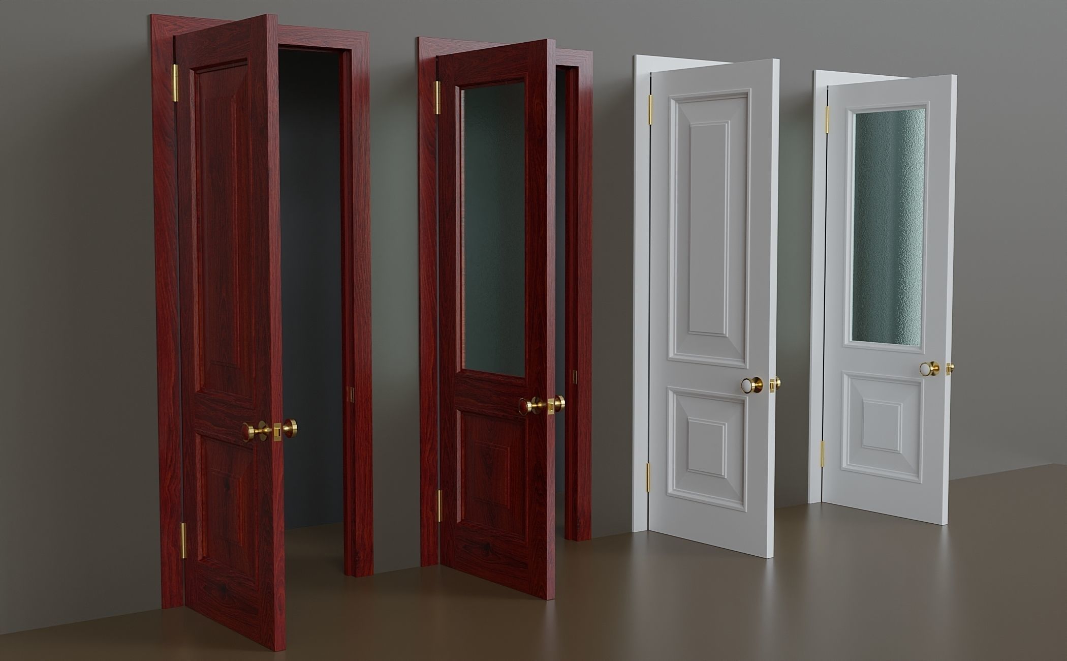Set of simple interior doors Low-poly 3D model_2