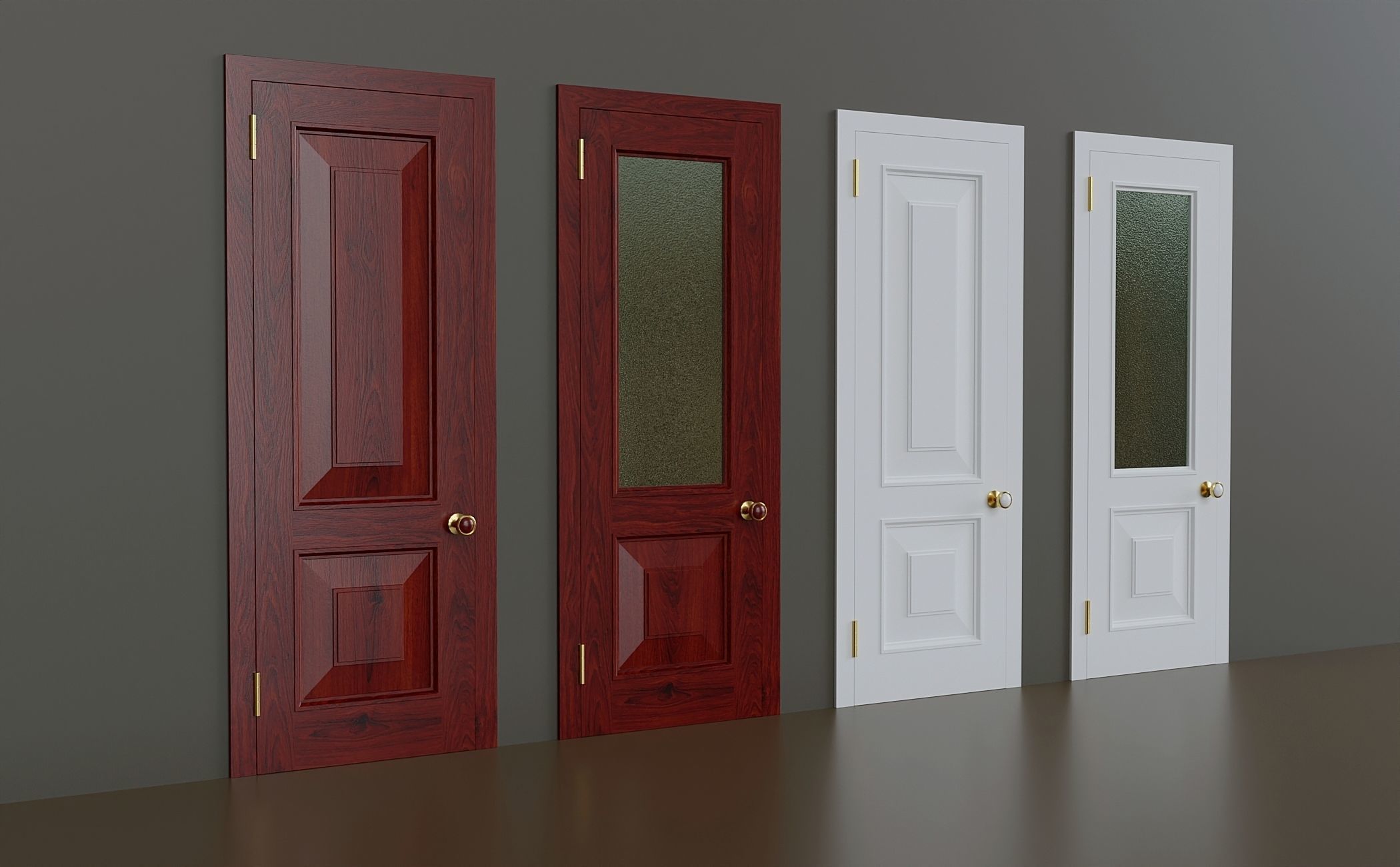 Set of simple interior doors Low-poly 3D model_1