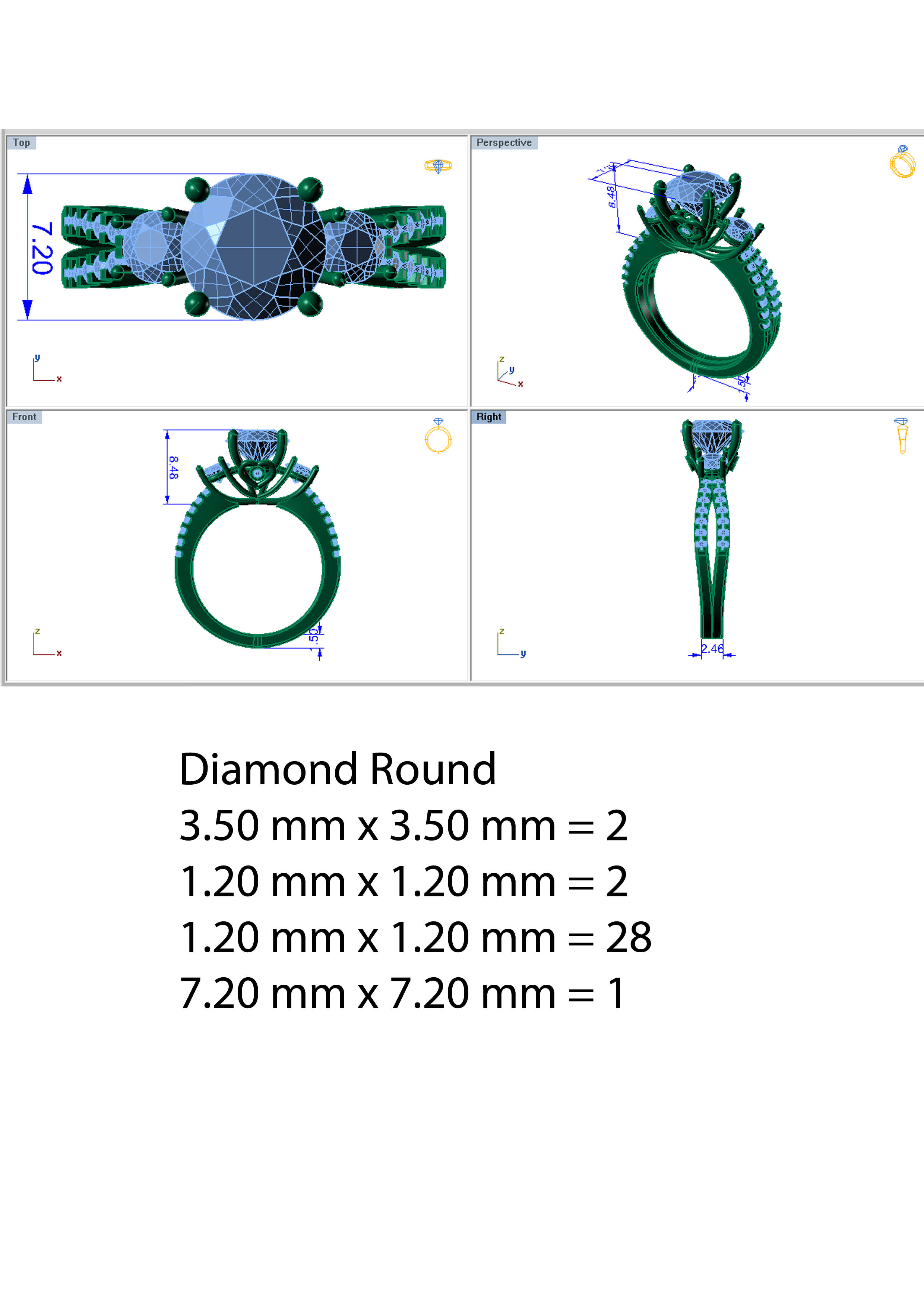 Three Diamond Pave Ring 3D print model_4