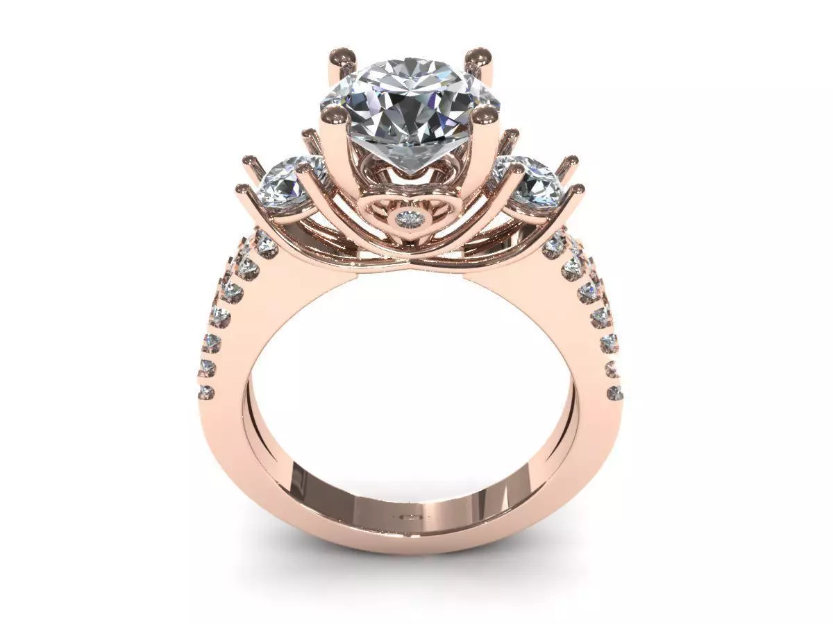 Three Diamond Pave Ring 3D print model_0