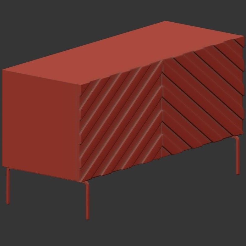 Decorative Chevron Console Walnut 3D model_3