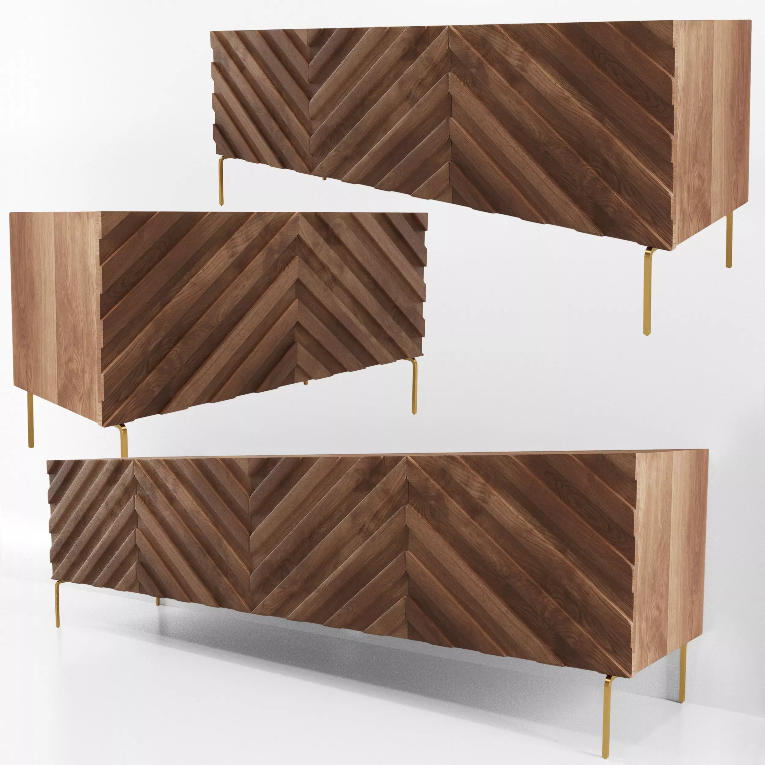 Decorative Chevron Console Walnut 3D model_0