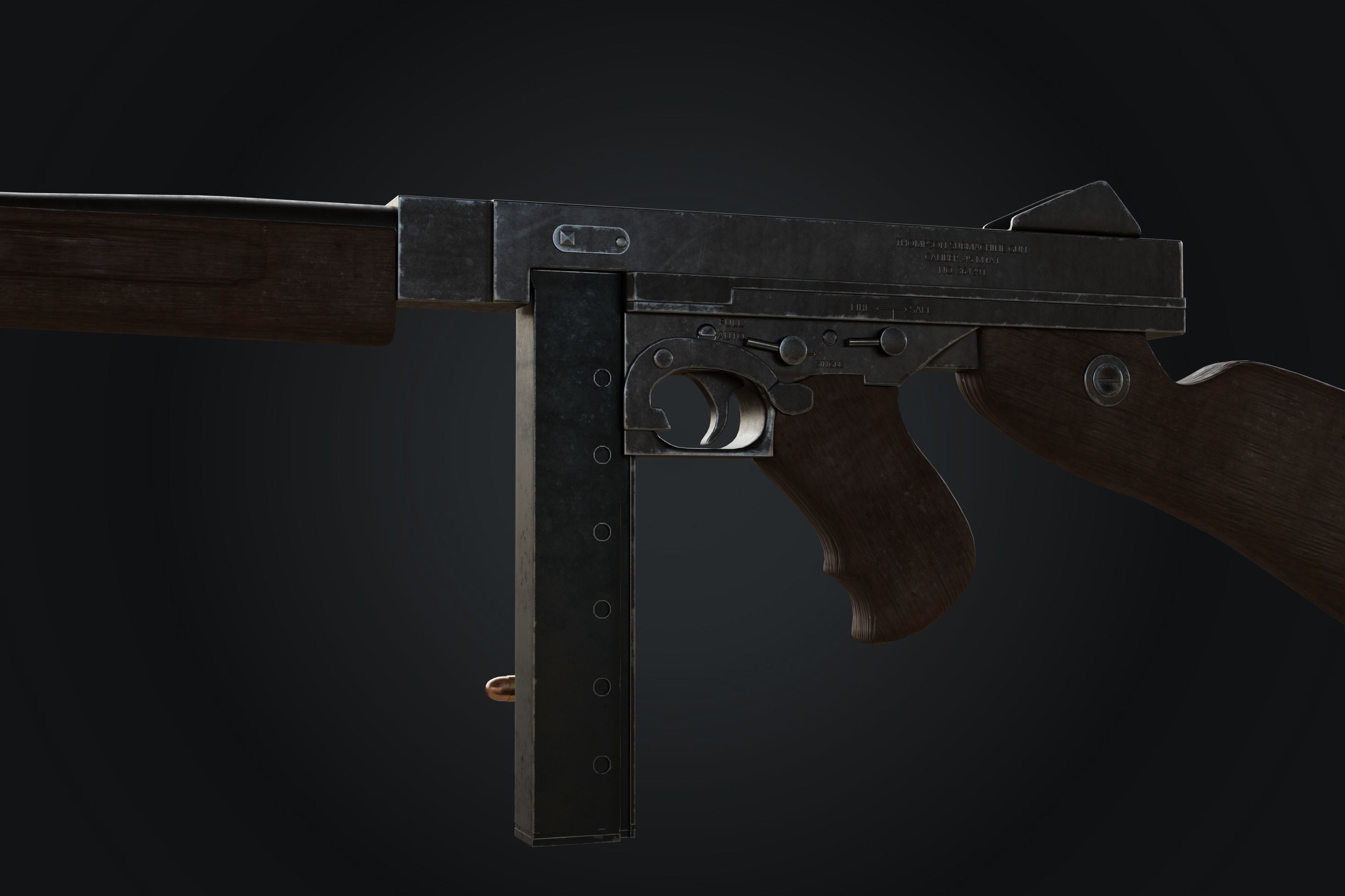 M1A1 Thompson Submachine gun Low-poly 3D model_5