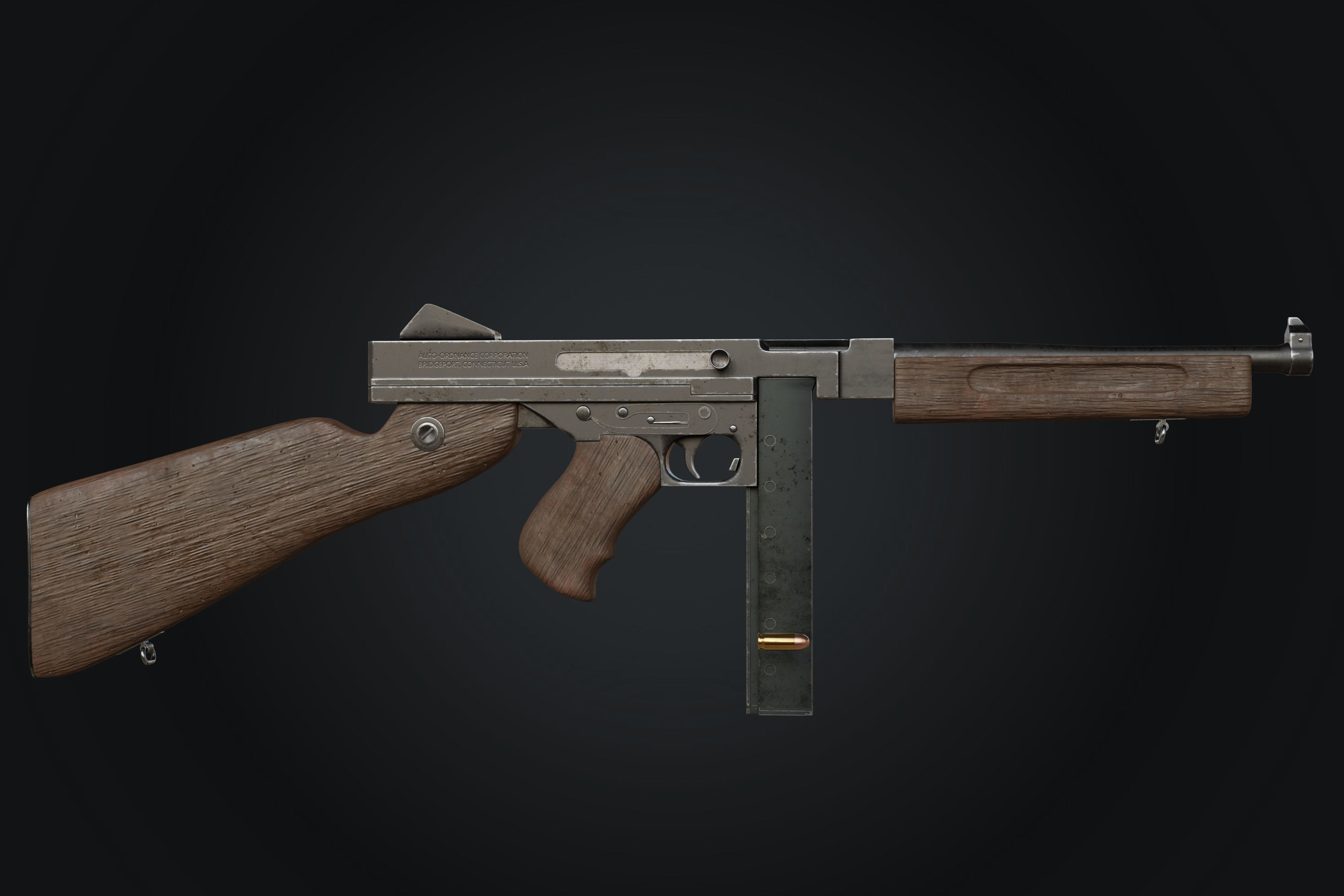 M1A1 Thompson Submachine gun Low-poly 3D model_10