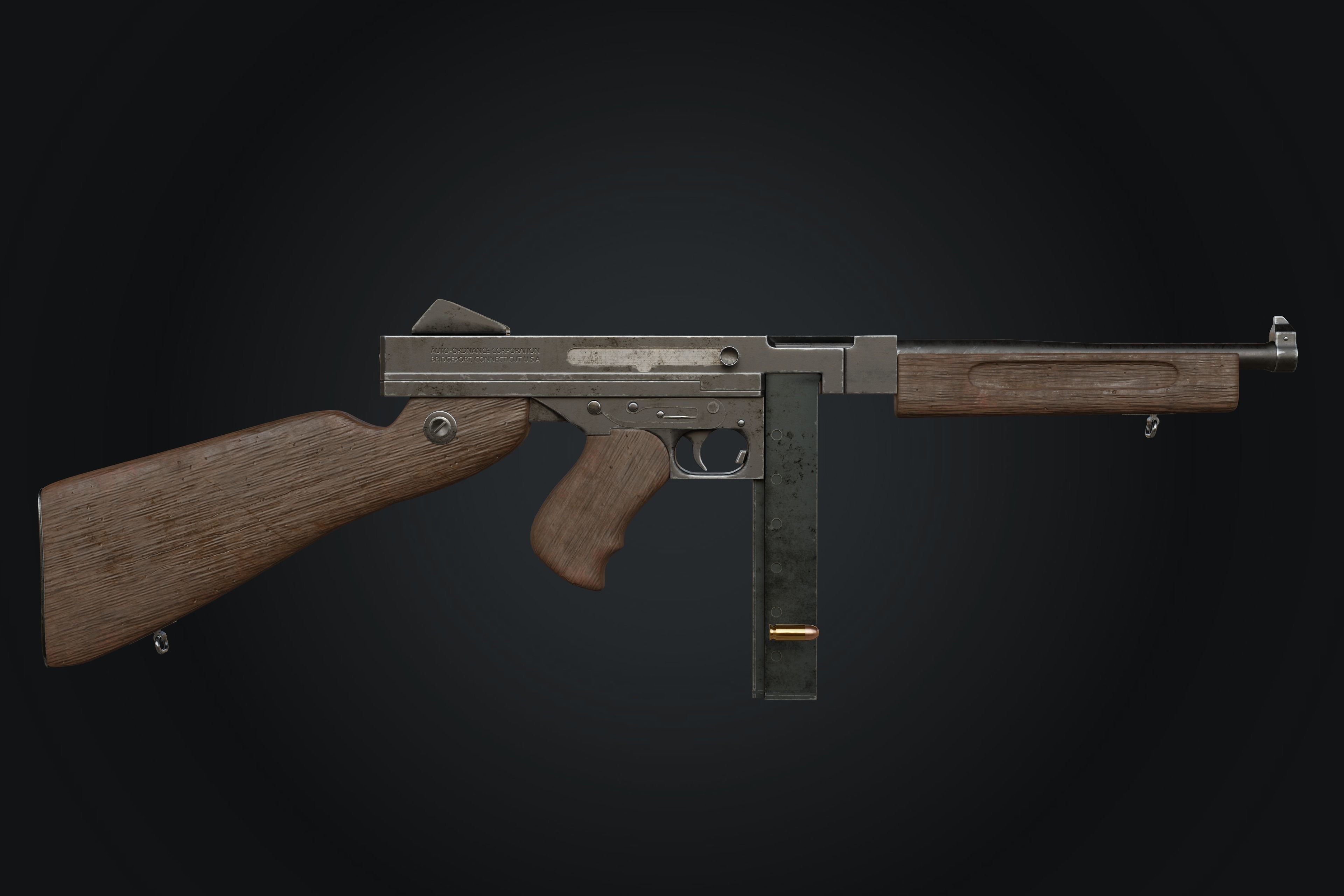 M1A1 Thompson Submachine gun Low-poly 3D model_2