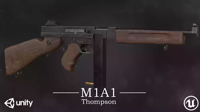 M1A1 Thompson Submachine gun Low-poly 3D model