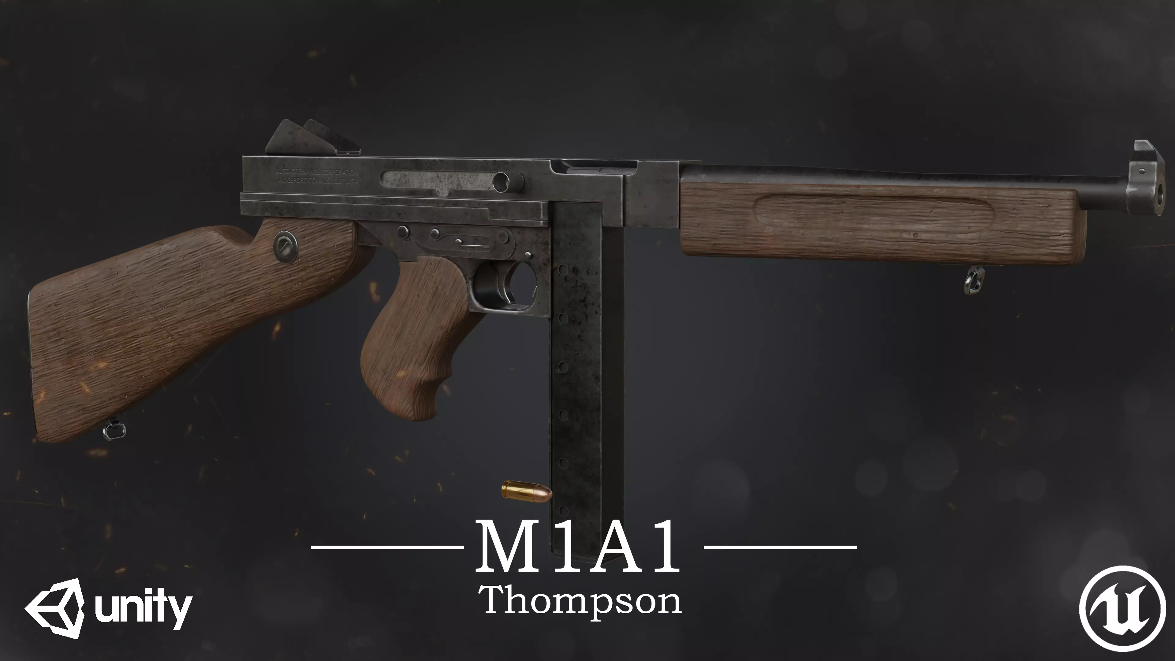 M1A1 Thompson Submachine gun Low-poly 3D model_0