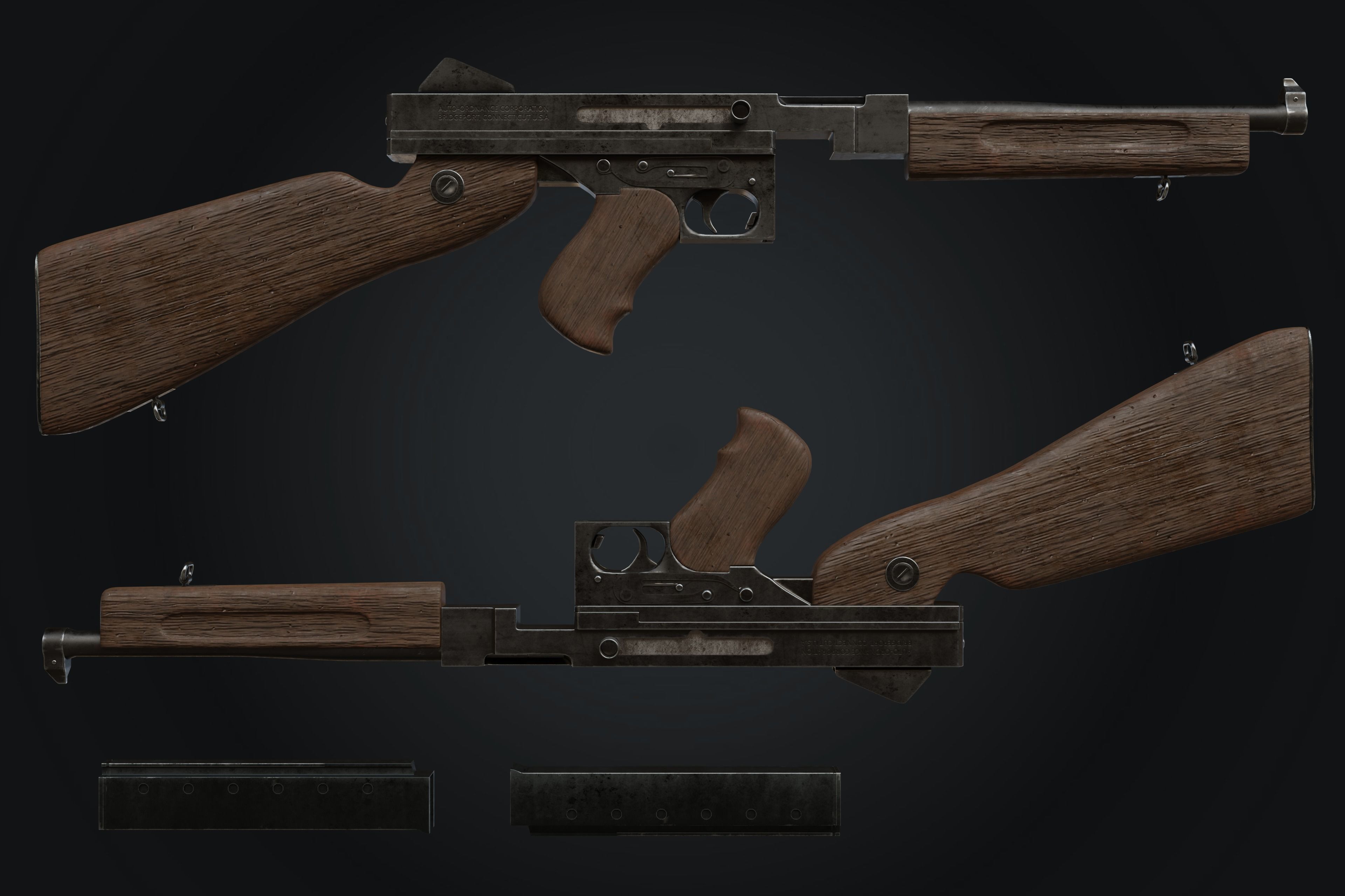 M1A1 Thompson Submachine gun Low-poly 3D model_12