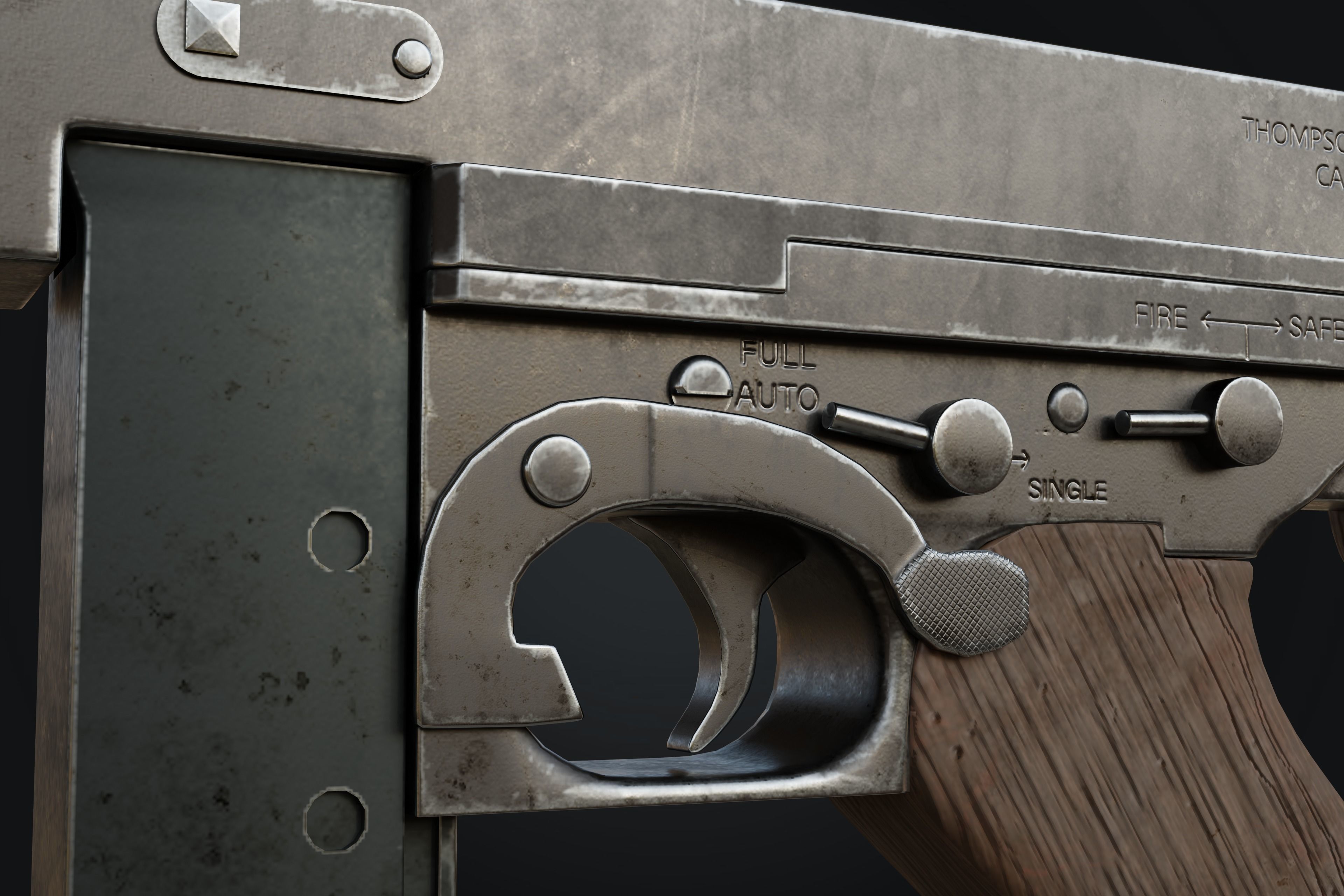 M1A1 Thompson Submachine gun Low-poly 3D model_7