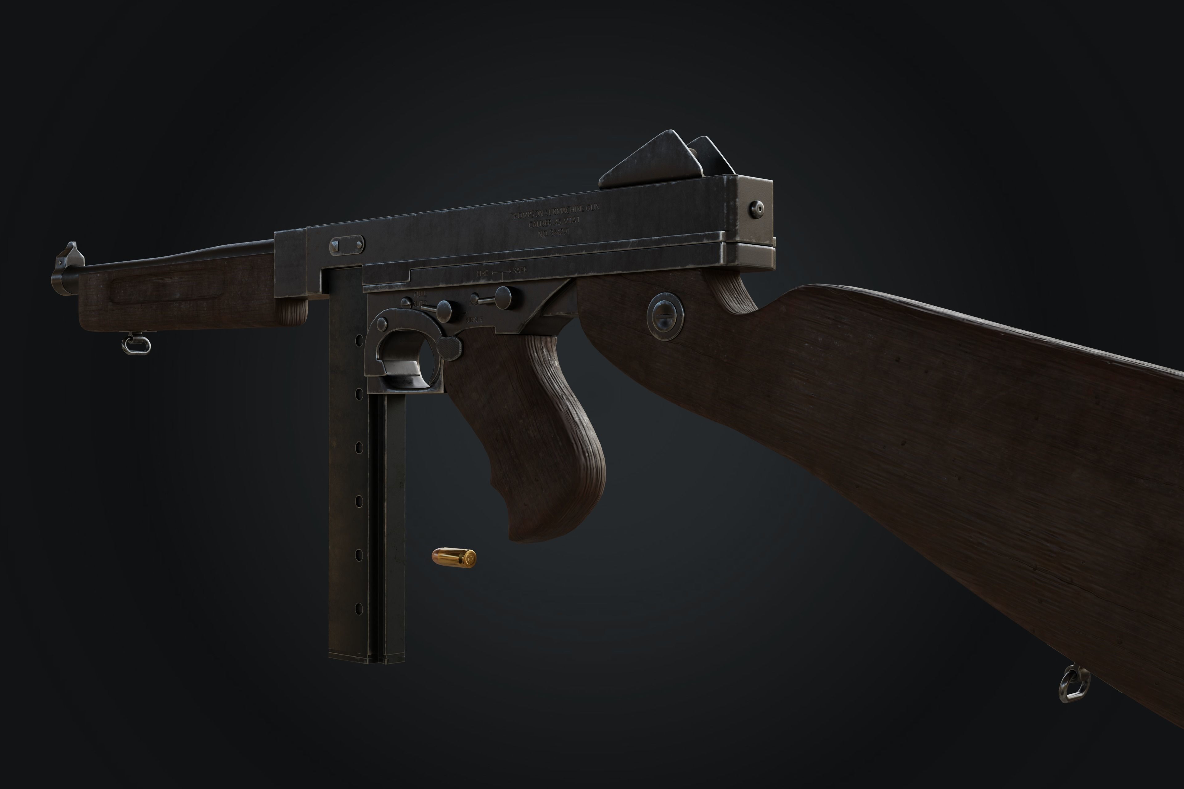 M1A1 Thompson Submachine gun Low-poly 3D model_4