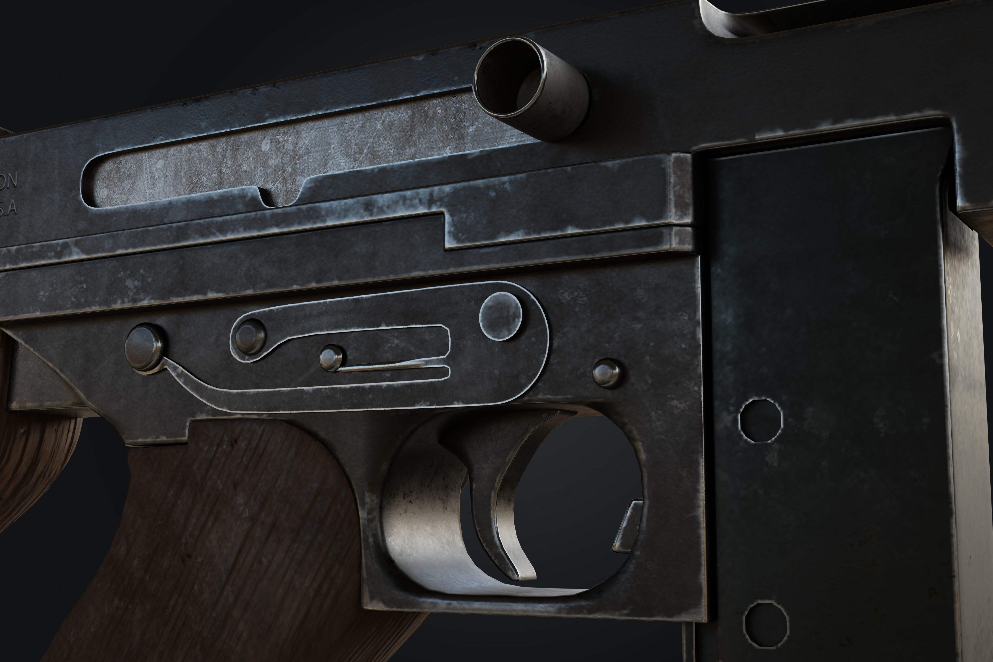 M1A1 Thompson Submachine gun Low-poly 3D model_8