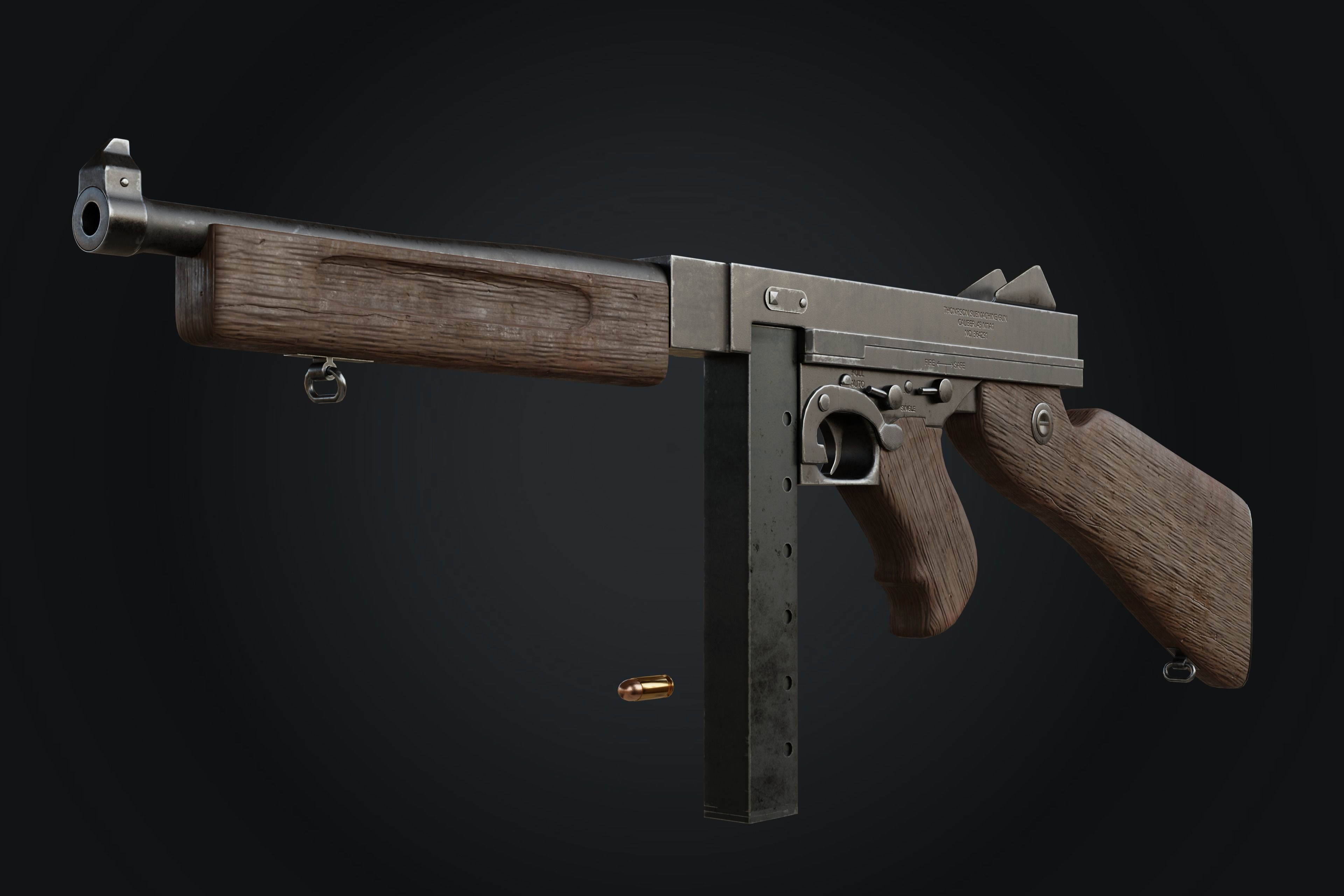 M1A1 Thompson Submachine gun Low-poly 3D model_6