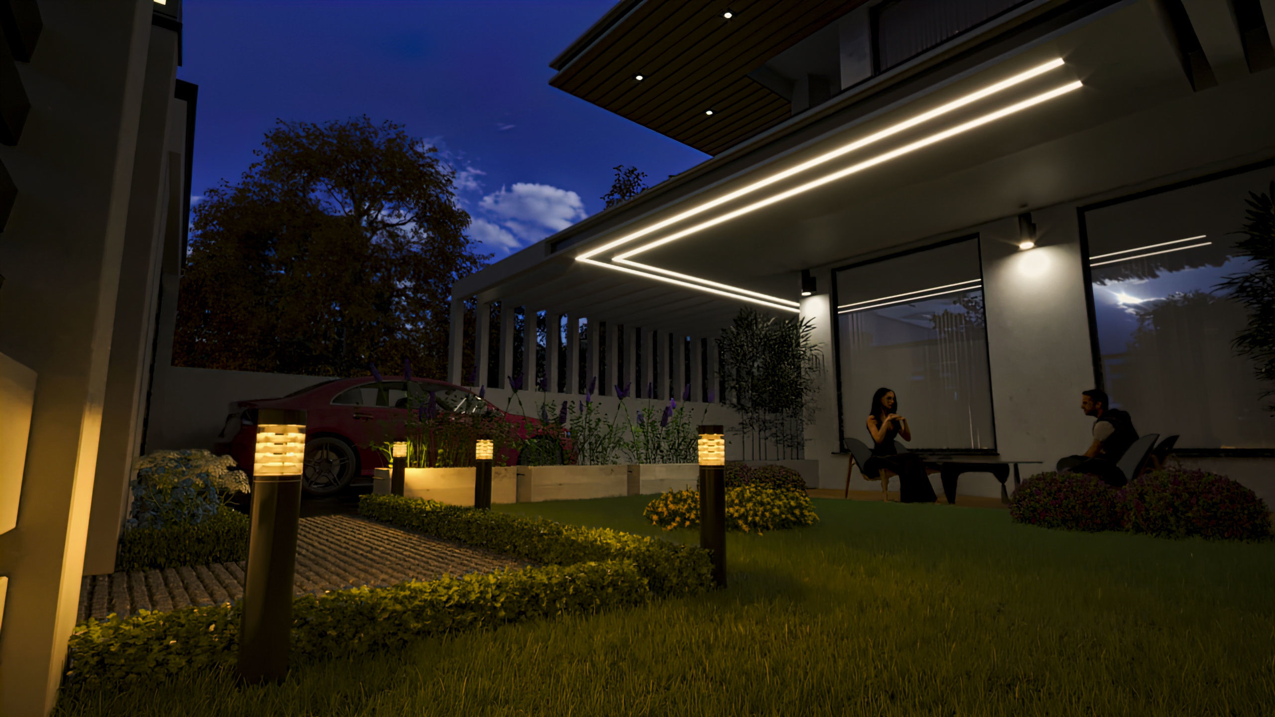 3D Exterior Modern Villa Scene 3D model_5