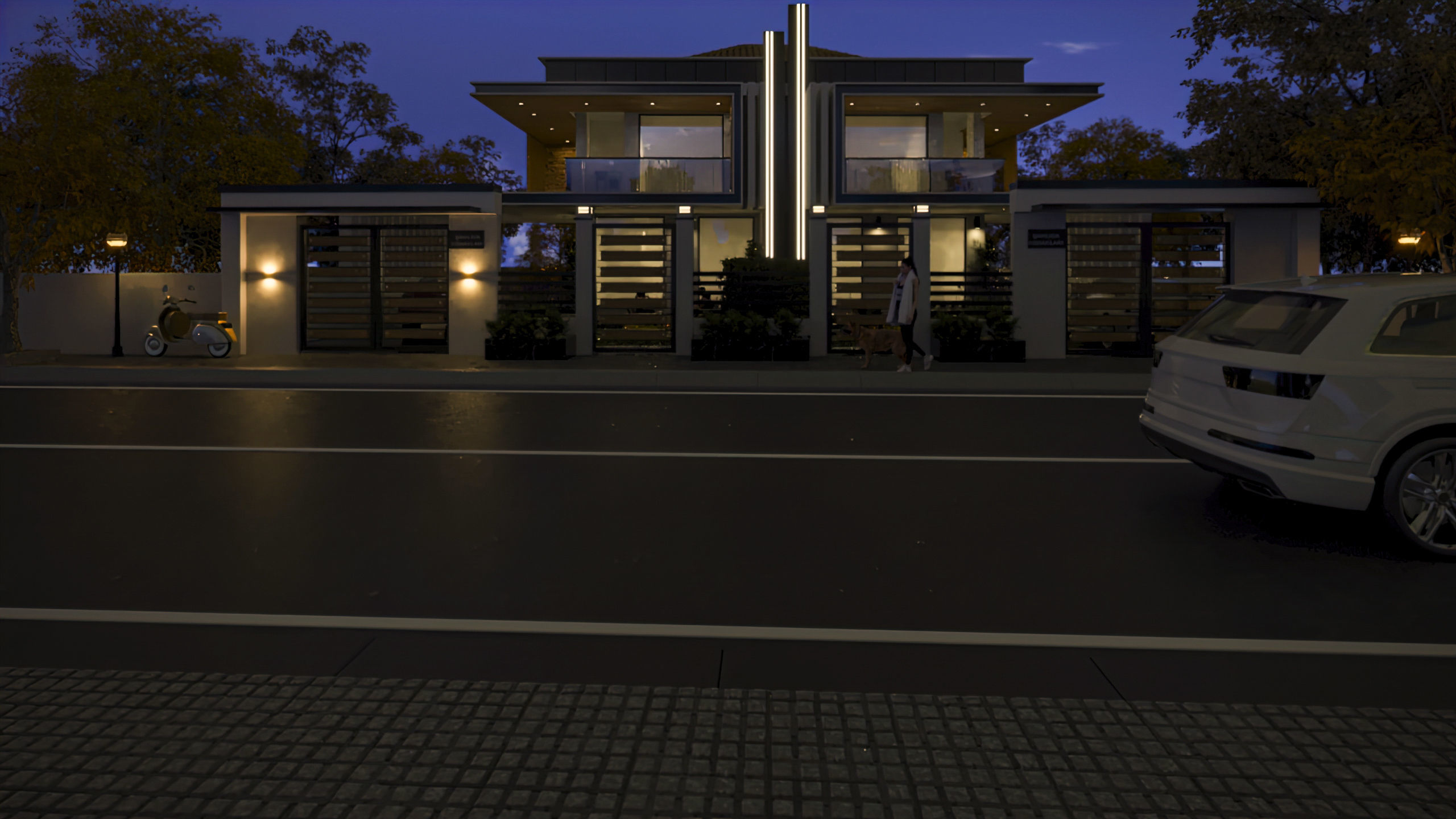 3D Exterior Modern Villa Scene 3D model_3