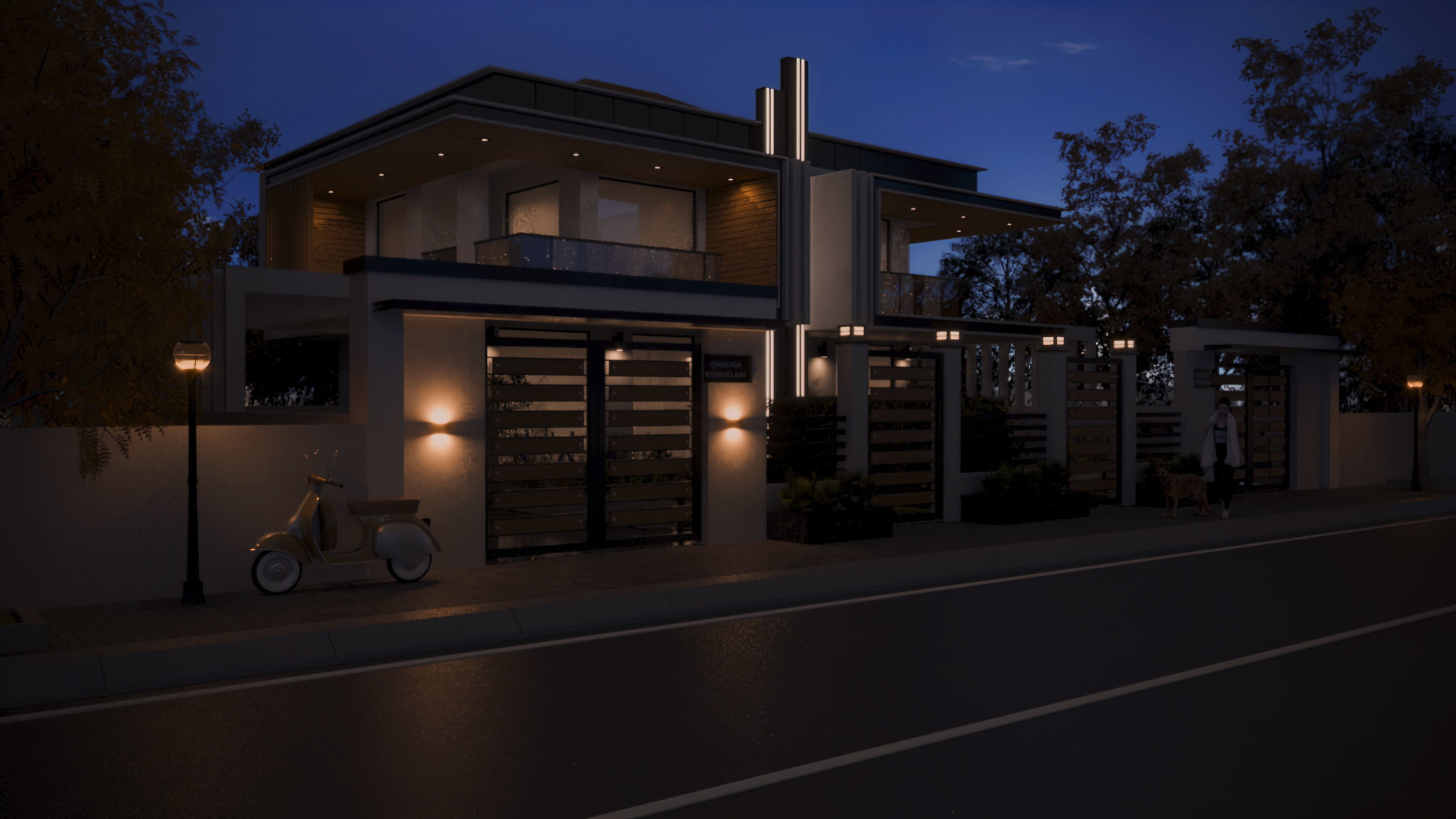 3D Exterior Modern Villa Scene 3D model_1