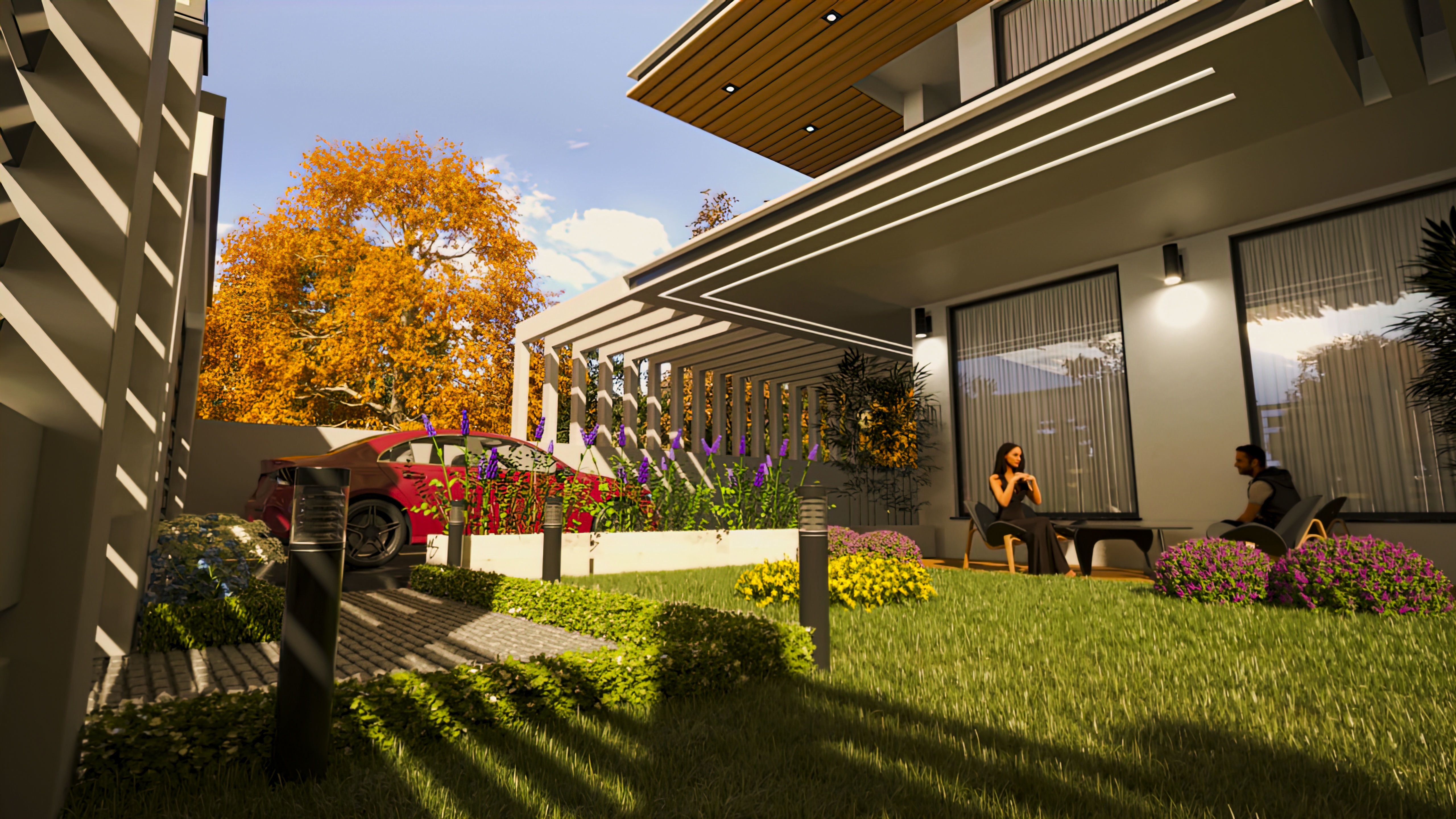 3D Exterior Modern Villa Scene 3D model_4
