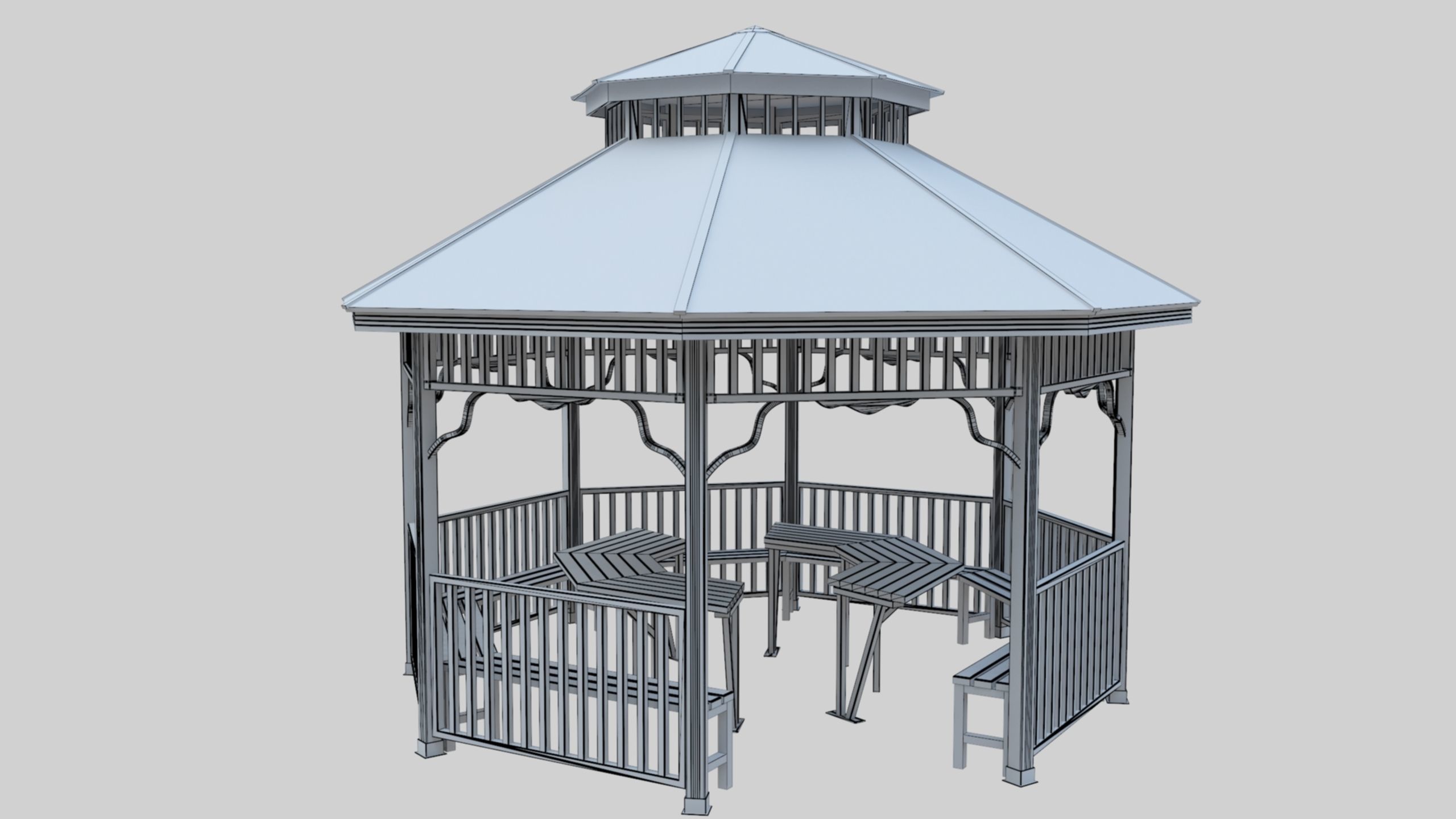 Wood Garden Pergola - Gazebo 01 Low-poly 3D model_16