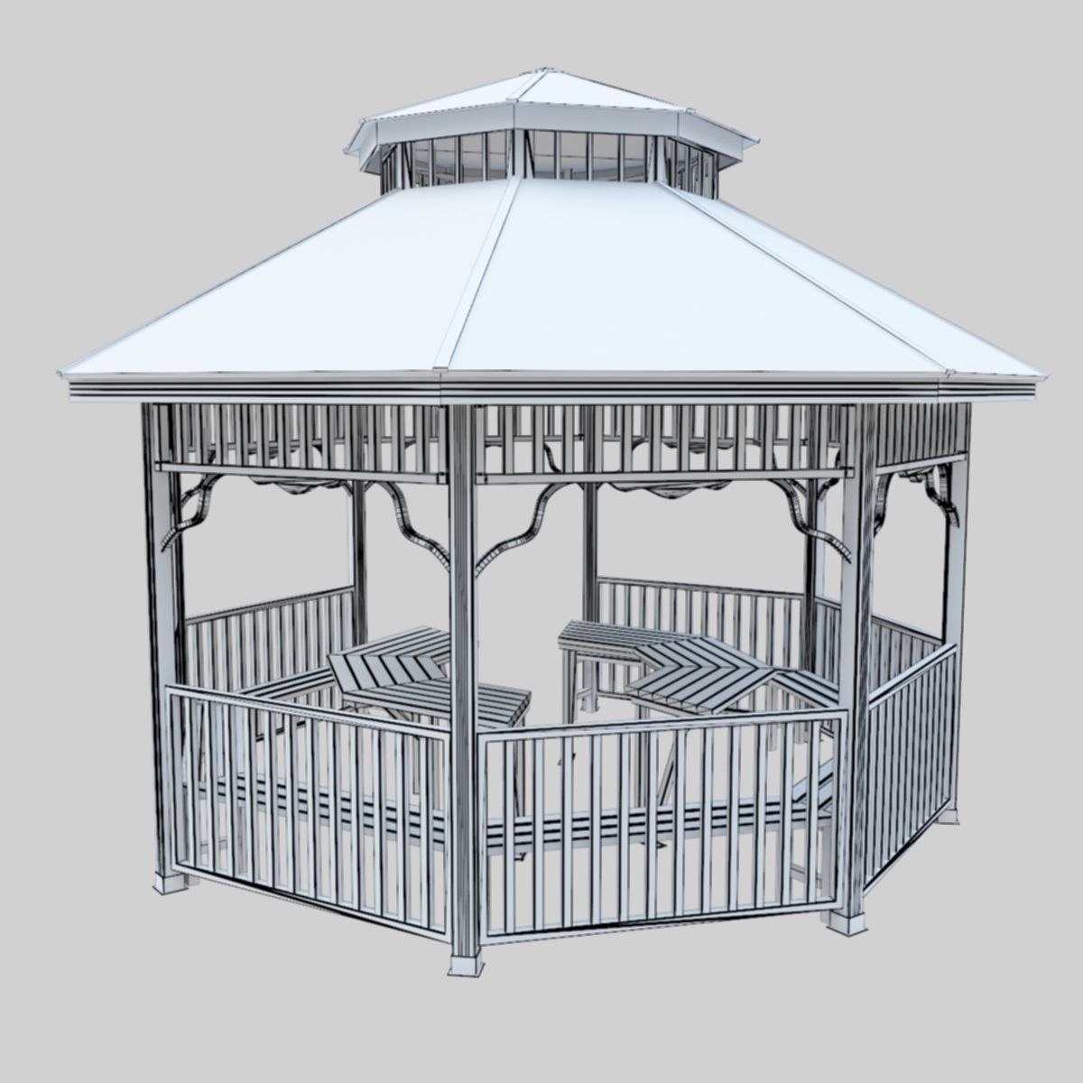 Wood Garden Pergola - Gazebo 01 Low-poly 3D model_44