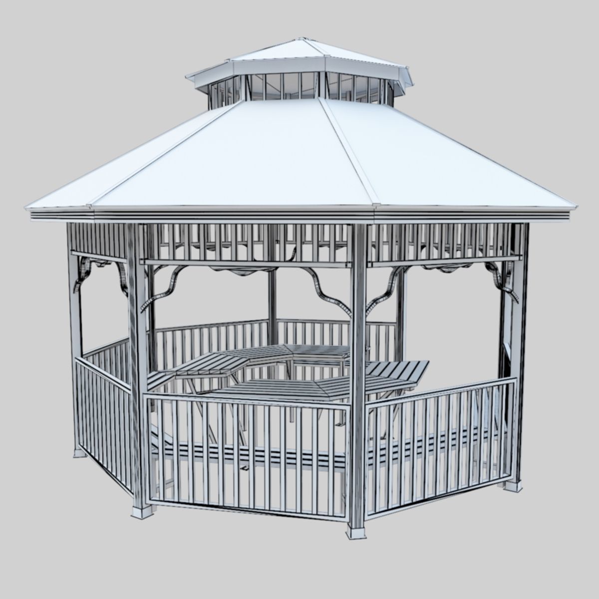 Wood Garden Pergola - Gazebo 01 Low-poly 3D model_38