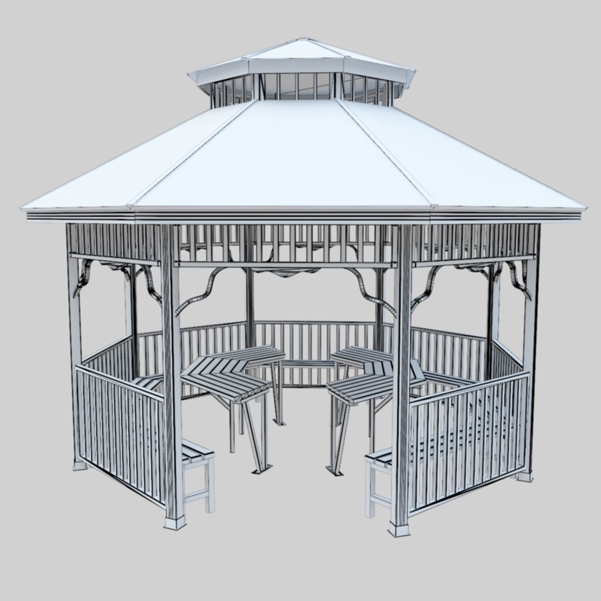 Wood Garden Pergola - Gazebo 01 Low-poly 3D model_36