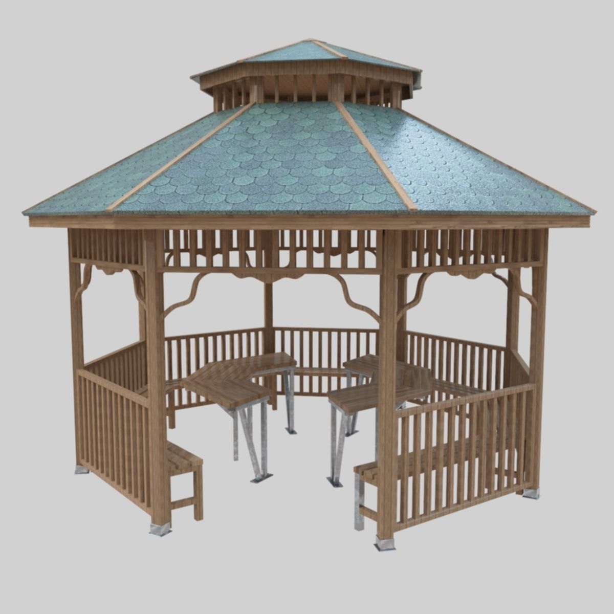 Wood Garden Pergola - Gazebo 01 Low-poly 3D model_33