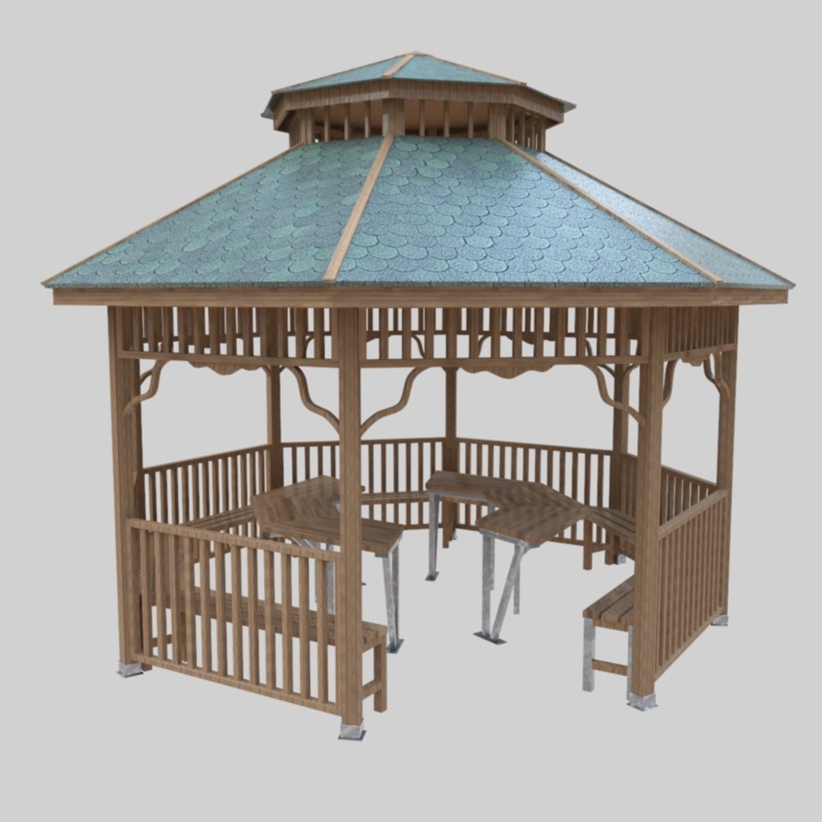 Wood Garden Pergola - Gazebo 01 Low-poly 3D model_29