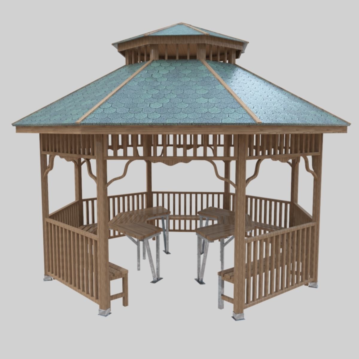 Wood Garden Pergola - Gazebo 01 Low-poly 3D model_18