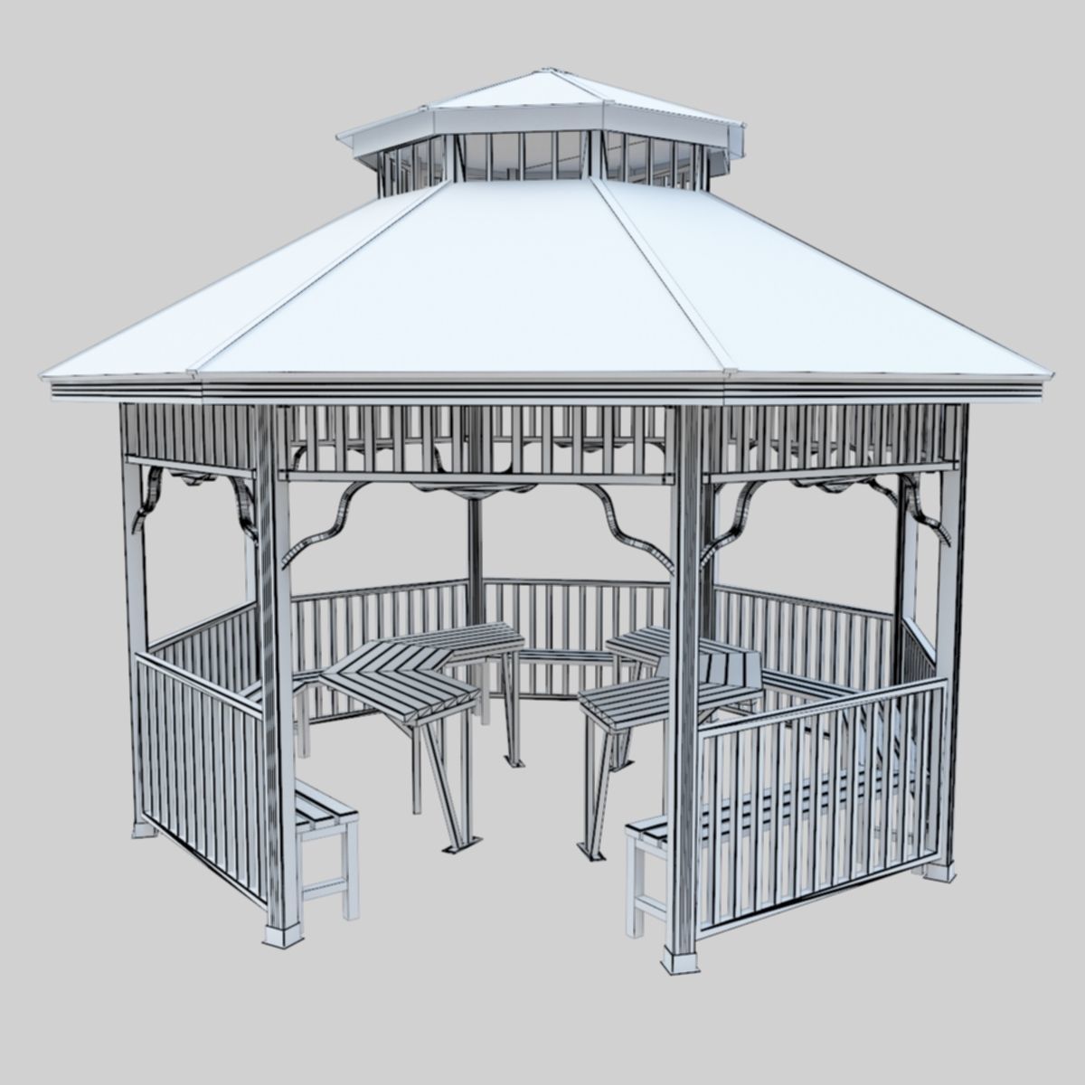 Wood Garden Pergola - Gazebo 01 Low-poly 3D model_47