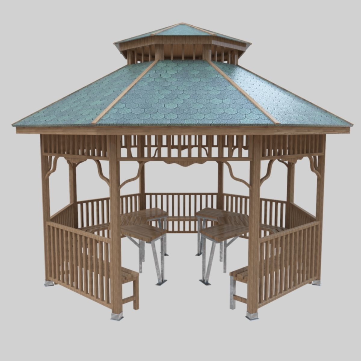 Wood Garden Pergola - Gazebo 01 Low-poly 3D model_22