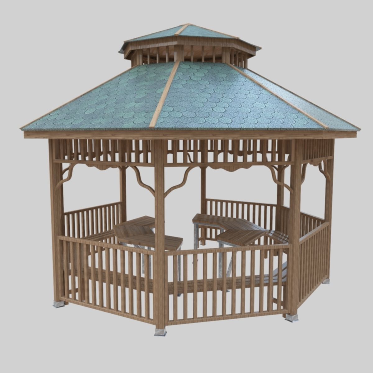 Wood Garden Pergola - Gazebo 01 Low-poly 3D model_26