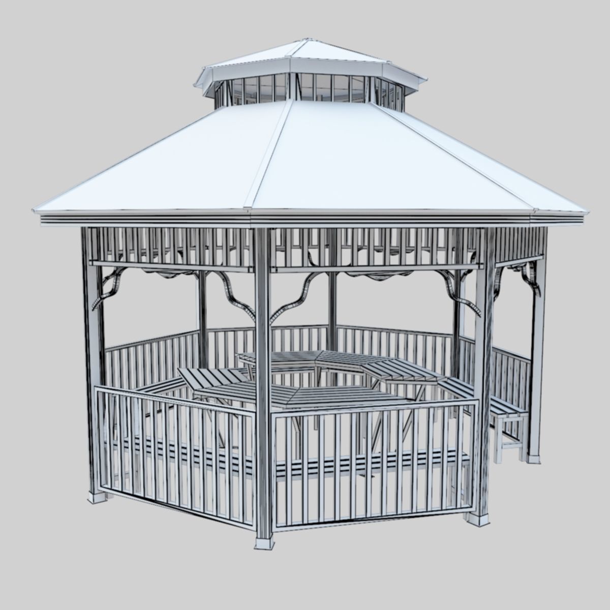 Wood Garden Pergola - Gazebo 01 Low-poly 3D model_43