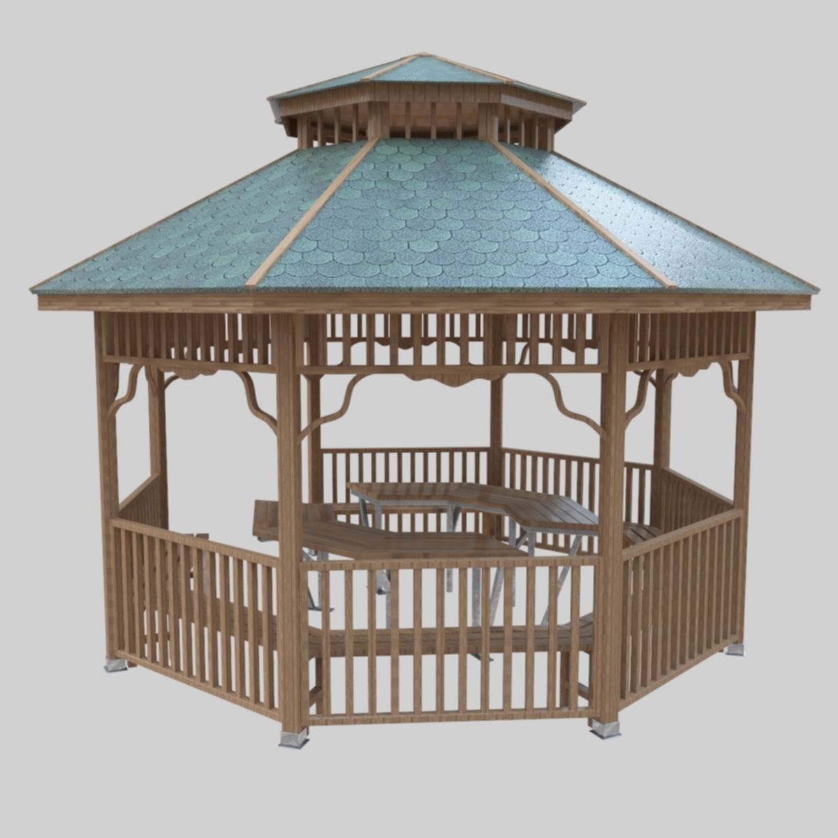 Wood Garden Pergola - Gazebo 01 Low-poly 3D model_27