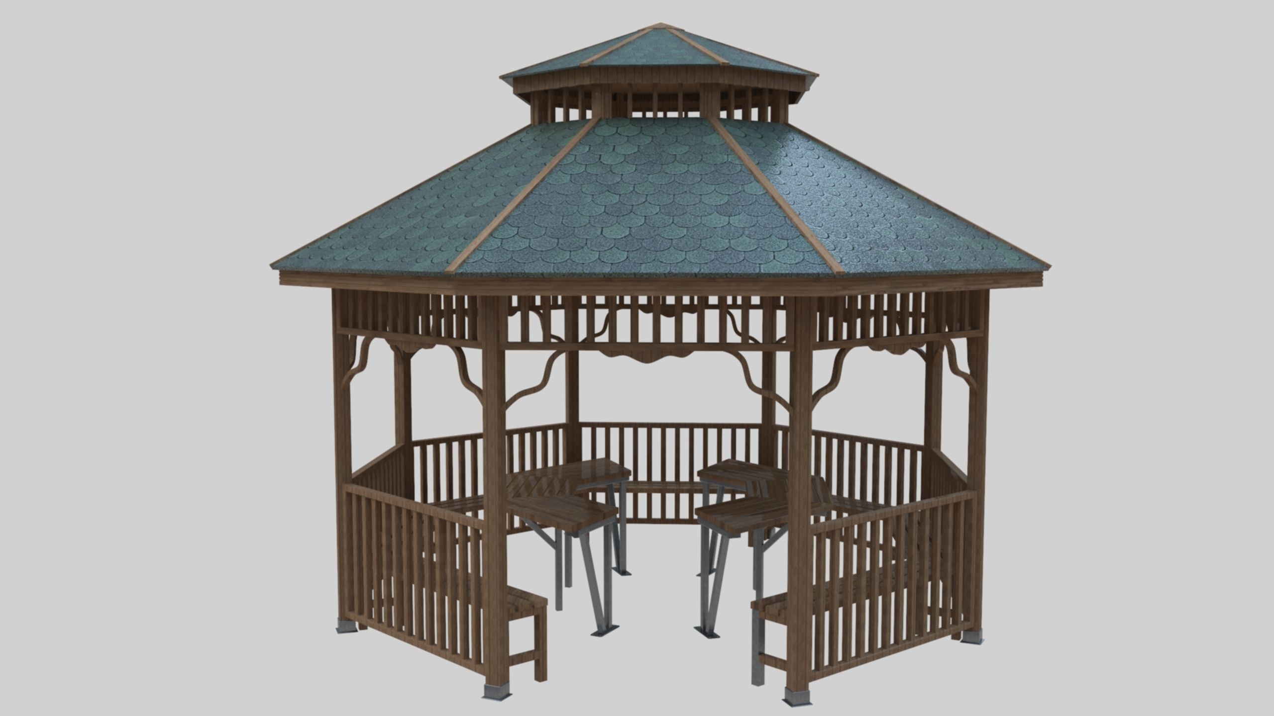 Wood Garden Pergola - Gazebo 01 Low-poly 3D model_4