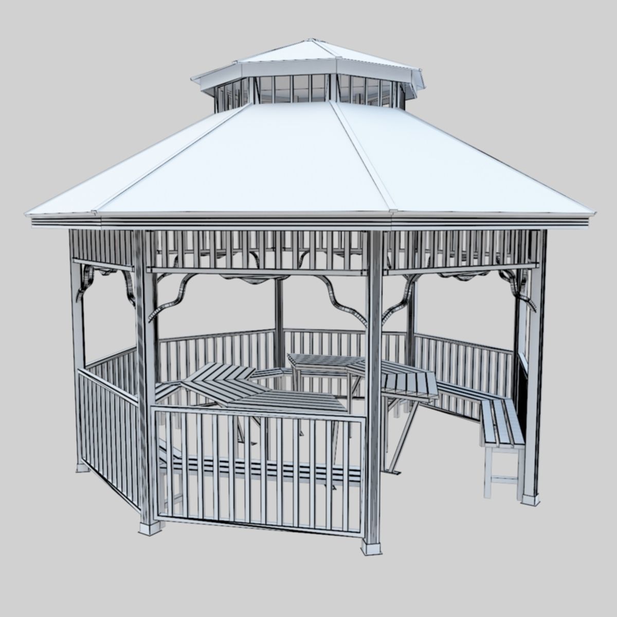 Wood Garden Pergola - Gazebo 01 Low-poly 3D model_39