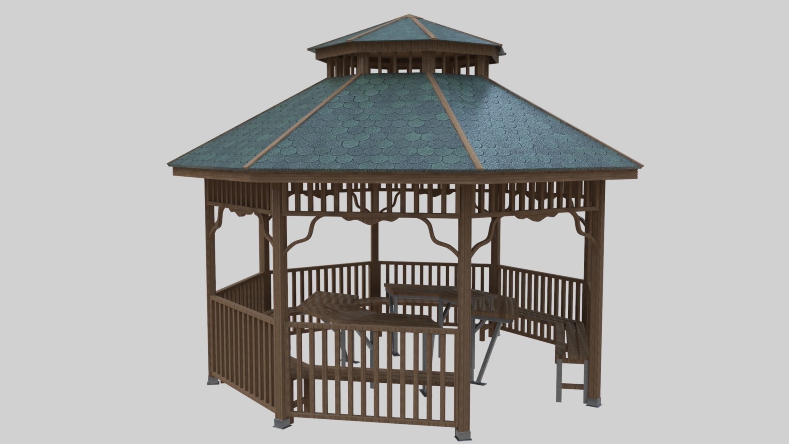 Wood Garden Pergola - Gazebo 01 Low-poly 3D model_5