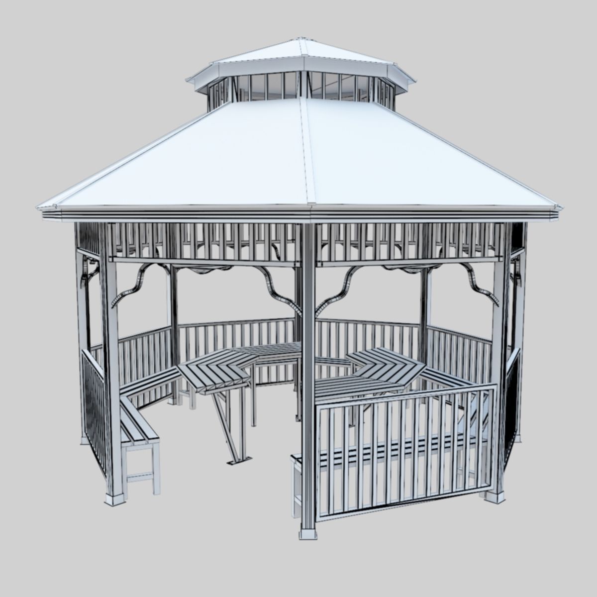 Wood Garden Pergola - Gazebo 01 Low-poly 3D model_48