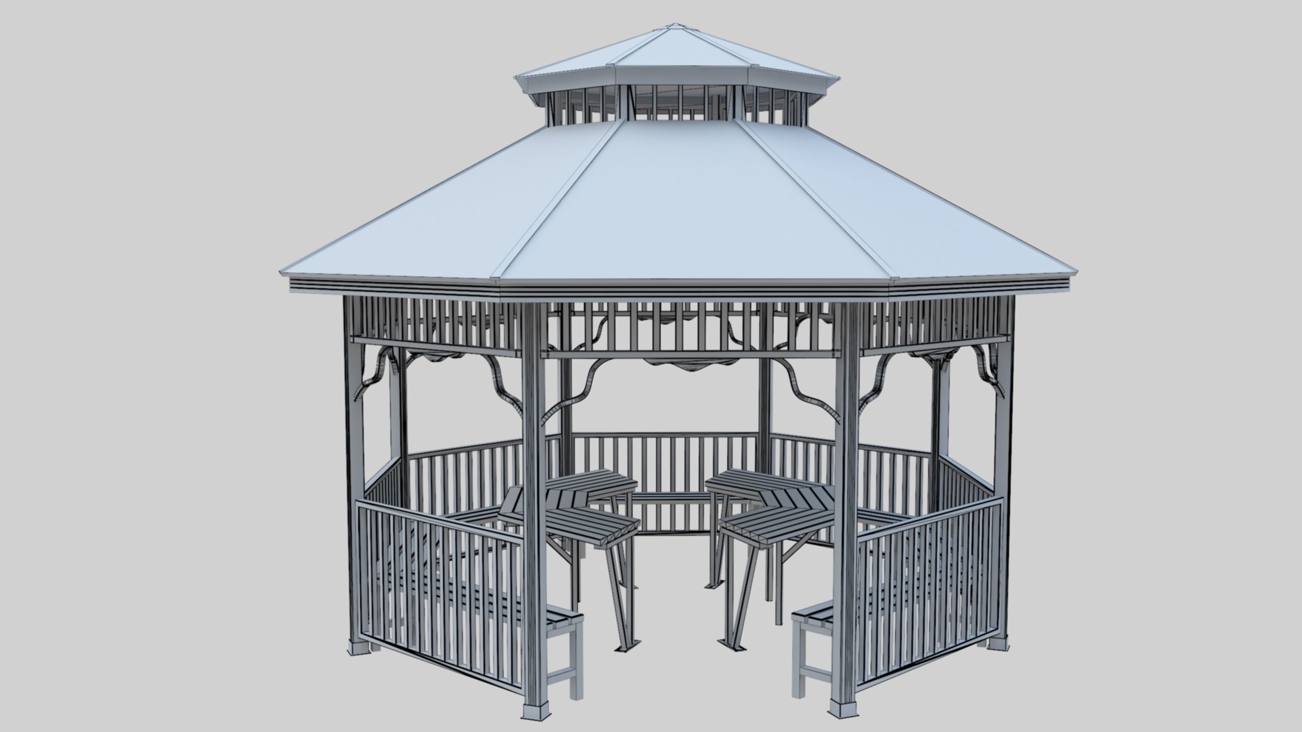 Wood Garden Pergola - Gazebo 01 Low-poly 3D model_9
