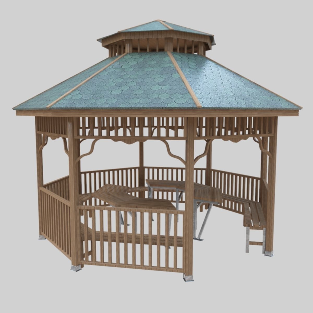 Wood Garden Pergola - Gazebo 01 Low-poly 3D model_20