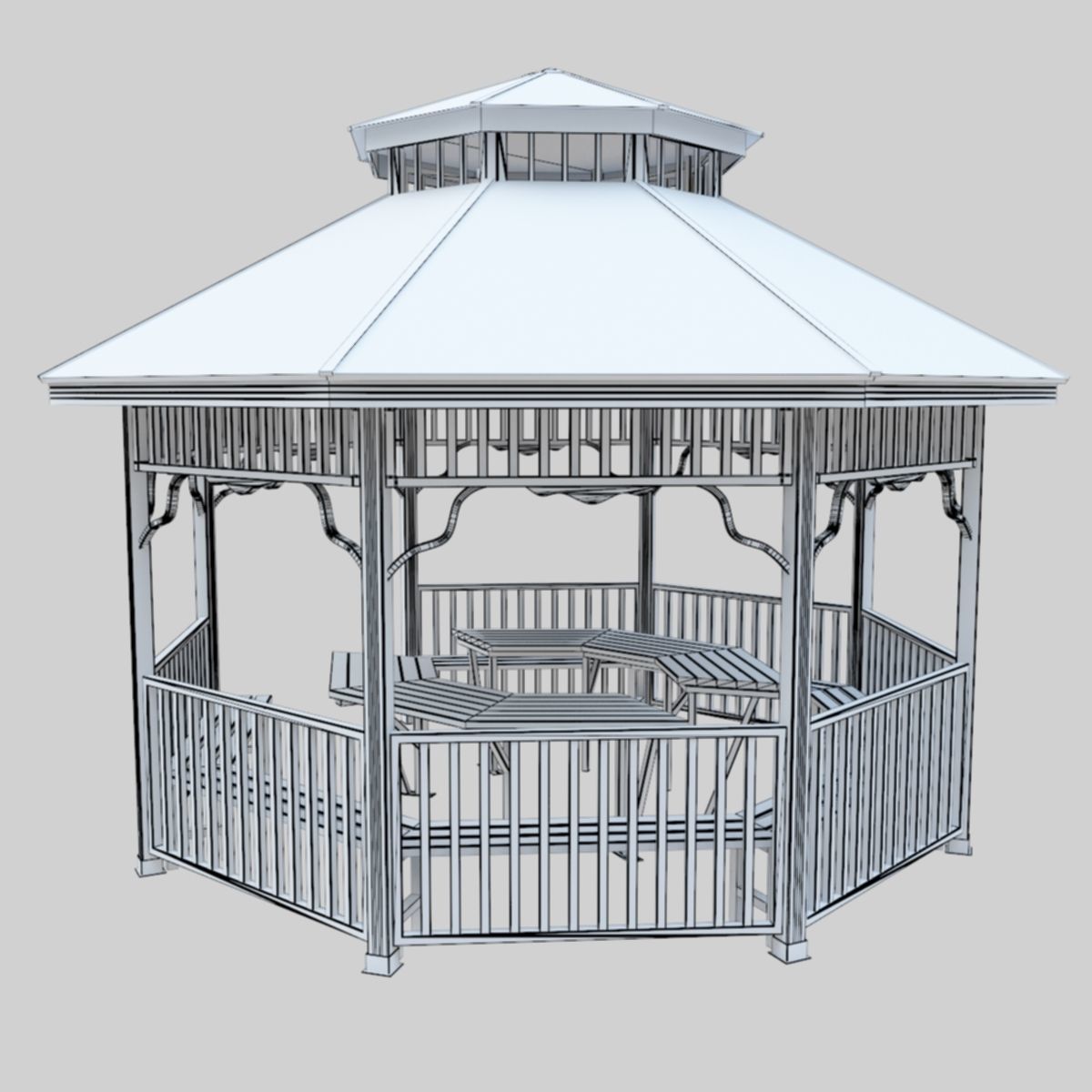 Wood Garden Pergola - Gazebo 01 Low-poly 3D model_42