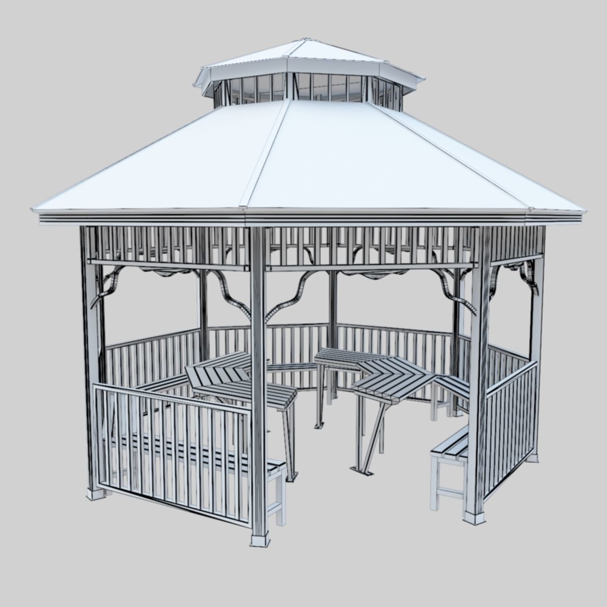 Wood Garden Pergola - Gazebo 01 Low-poly 3D model_34