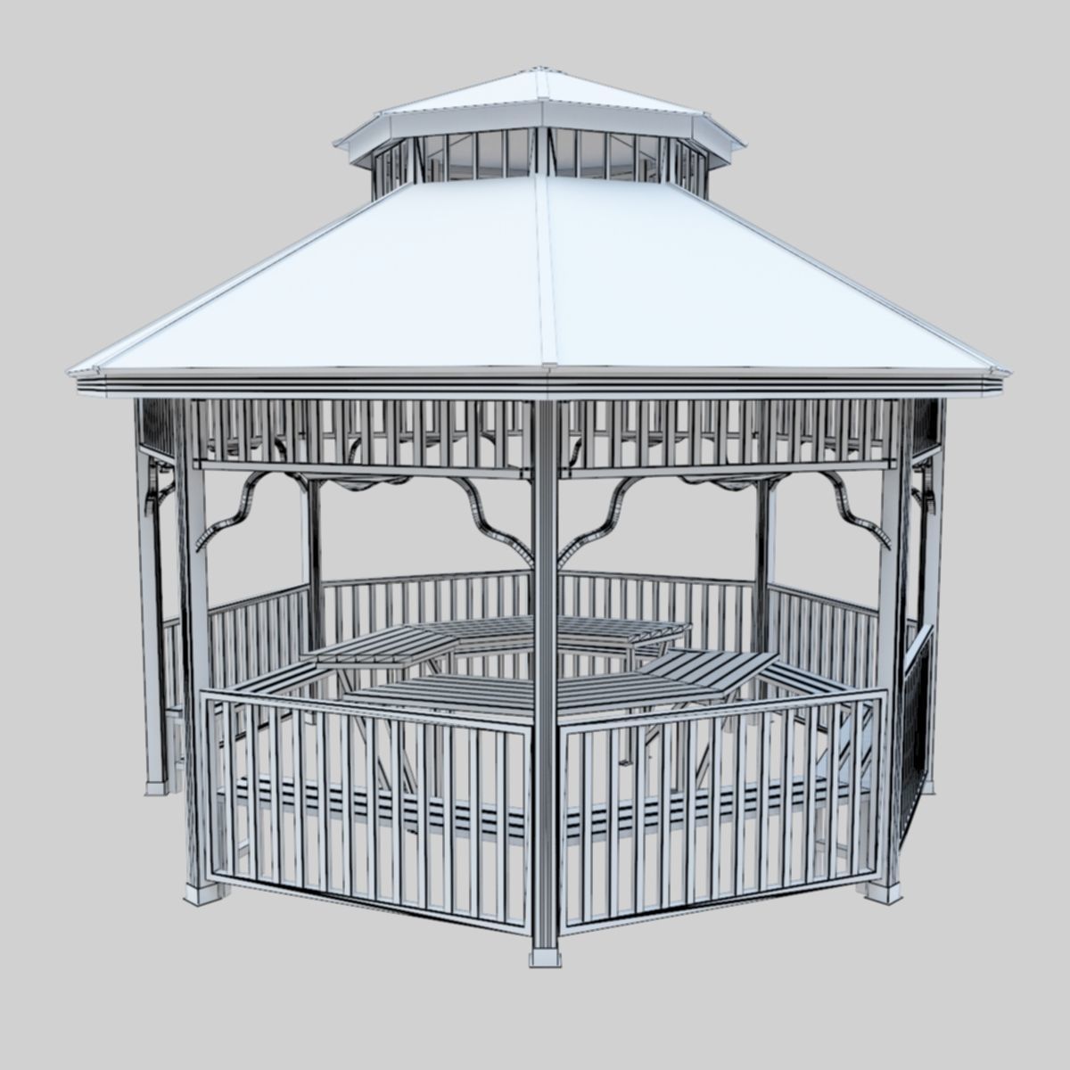 Wood Garden Pergola - Gazebo 01 Low-poly 3D model_46