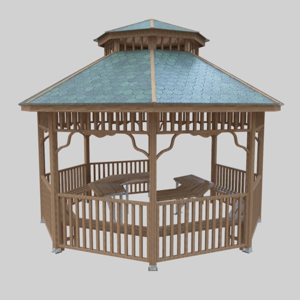 Wood Garden Pergola - Gazebo 01 Low-poly 3D model_28