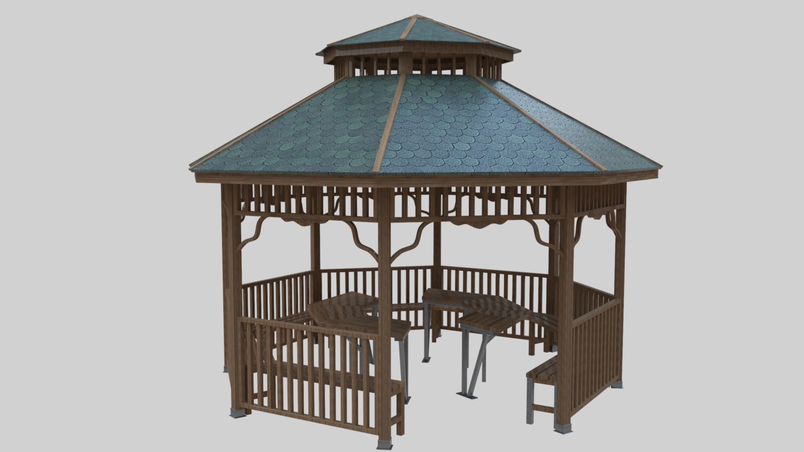 Wood Garden Pergola - Gazebo 01 Low-poly 3D model_7