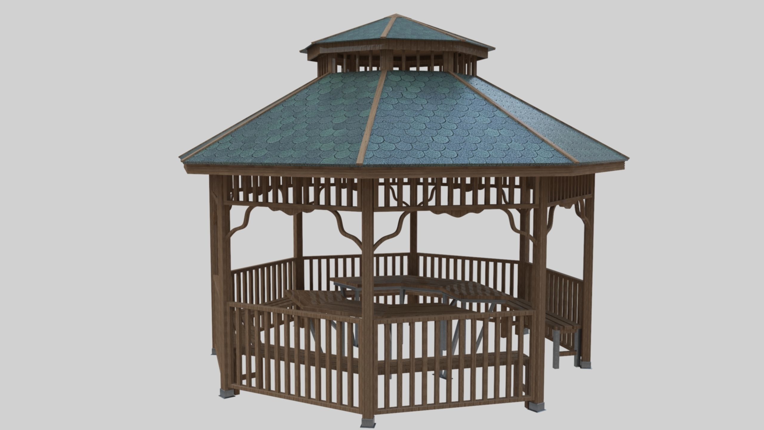 Wood Garden Pergola - Gazebo 01 Low-poly 3D model_2